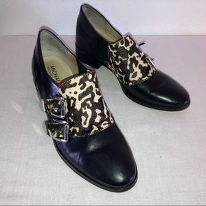 Michael Kors black leather calf hair buckle loafers Saylor Sz.7 M
